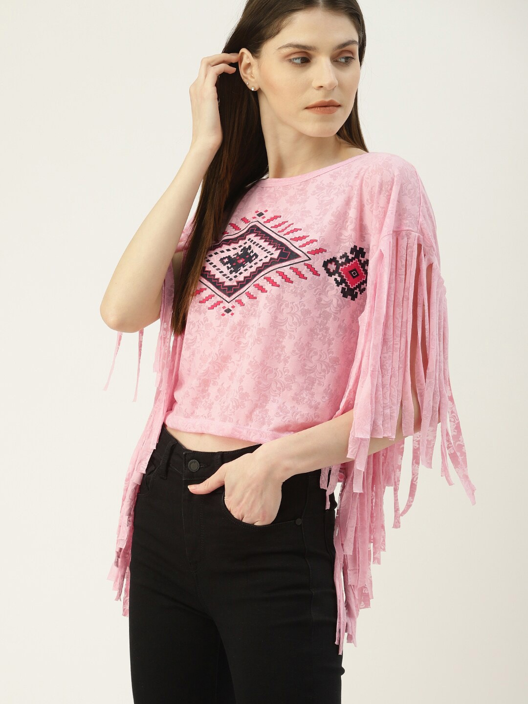 

Mast & Harbour Geometric Printed Flared Sleeves Top, Pink