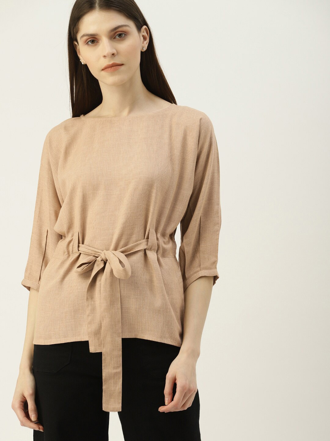 

Mast & Harbour Cinched Waist Top, Beige