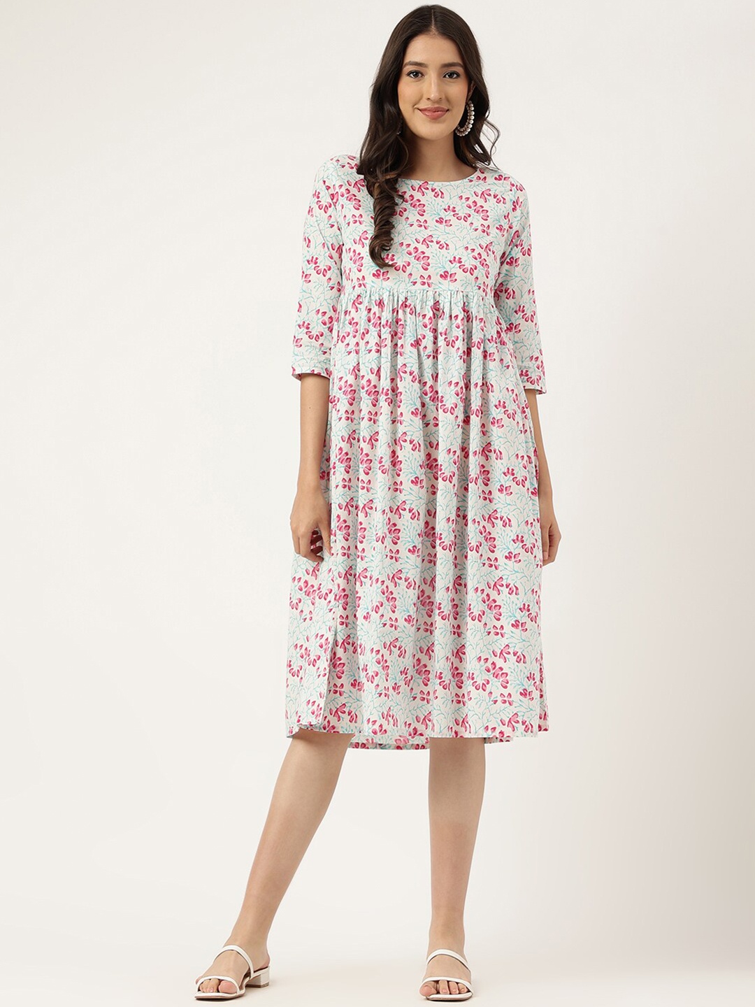 

KALINI Floral Printed Empire Dress, Off white