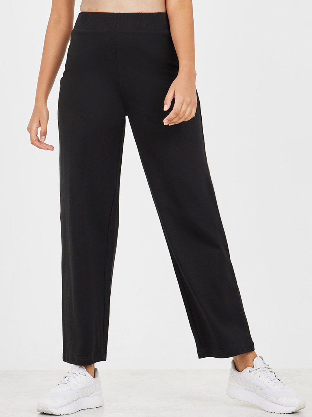 

Styli Women Black Cotton Straight-Fit Sports Track Pants