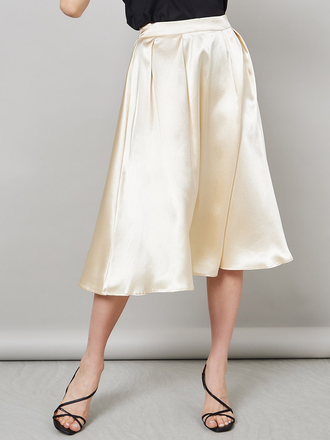 

Styli Satin A-Line Midi Skirt, Gold