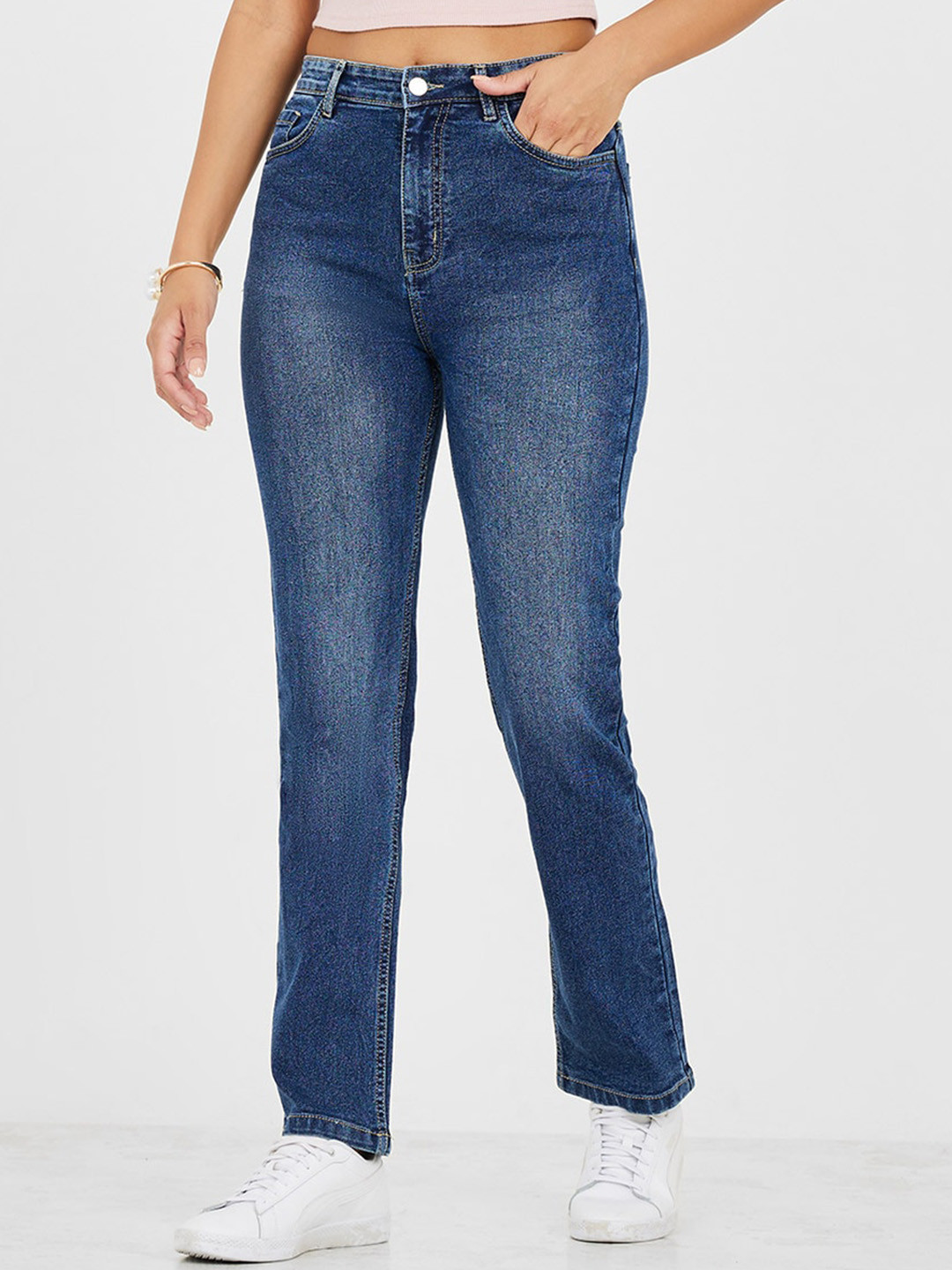 

Styli Women Mid Rise Washed Slim Fit Denim Jeans, Blue