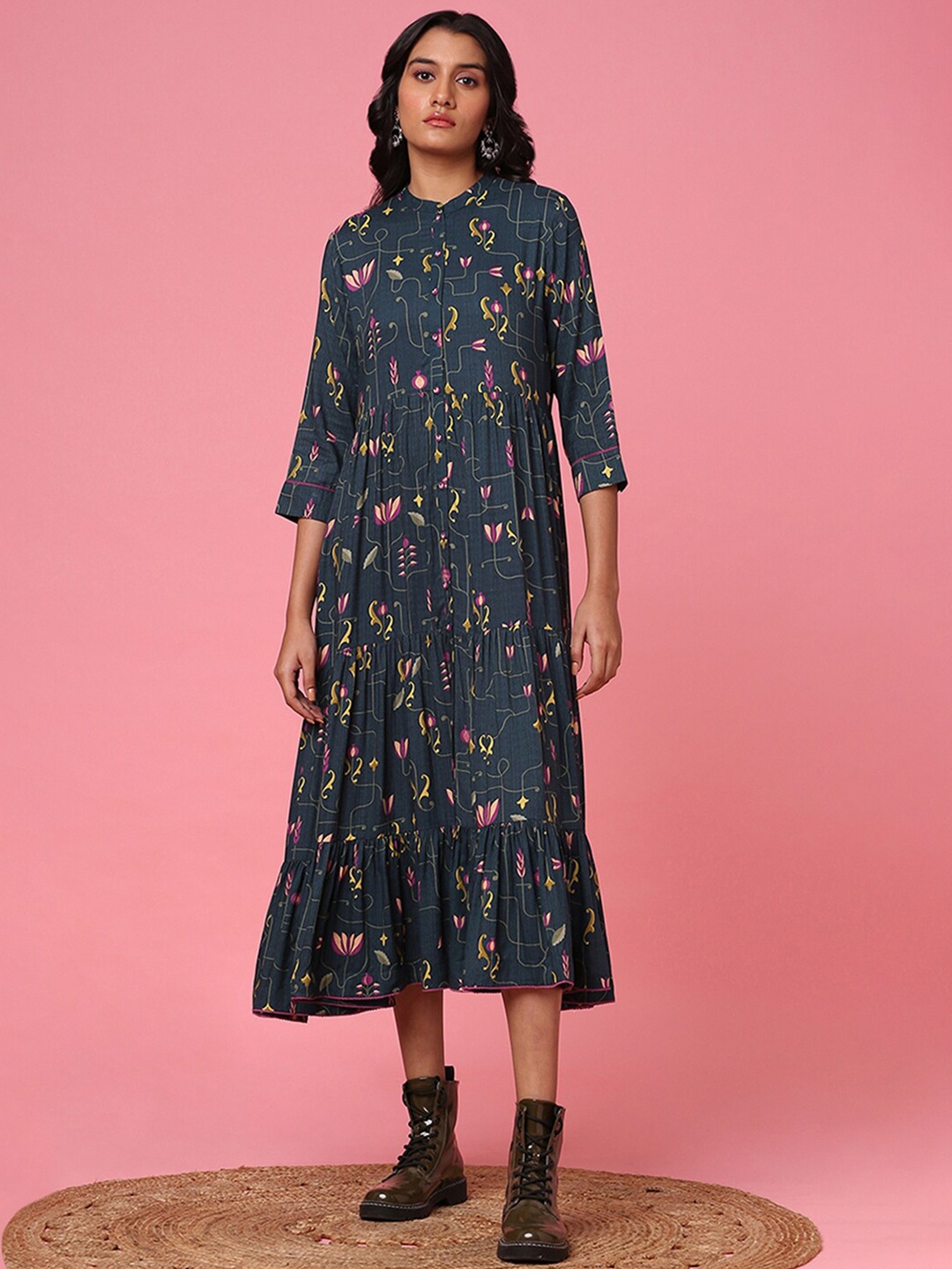 

Marigold Lane Floral Printed Fit & Flare Midi Dress, Teal