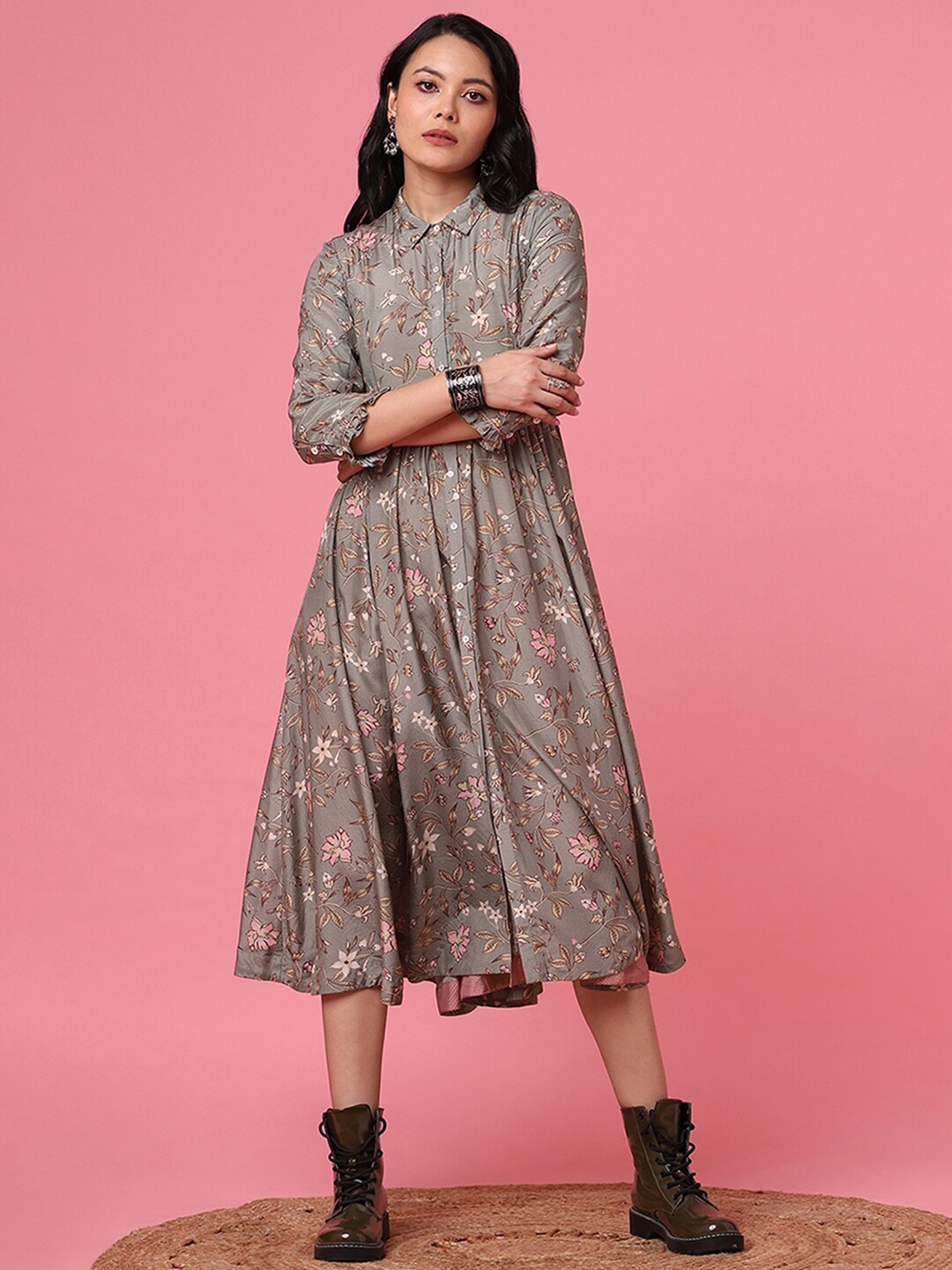 

Marigold Lane Floral Printed Fit & Flare Midi Dress, Green