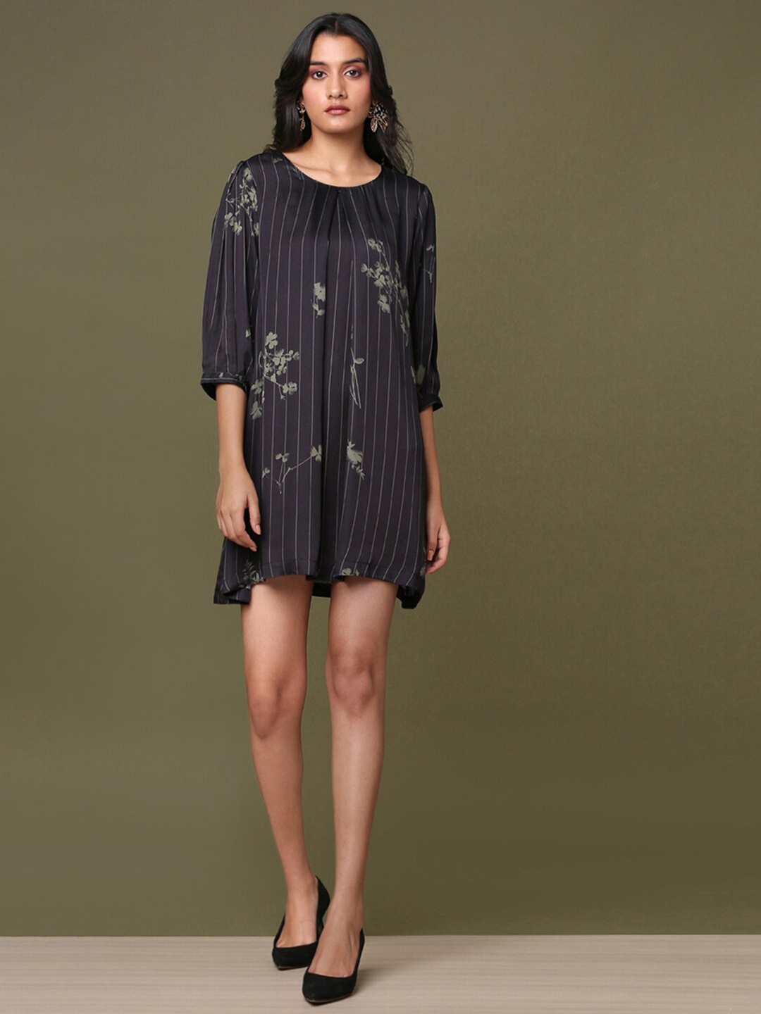

Marigold Lane Floral Printed A-Line Dress, Black