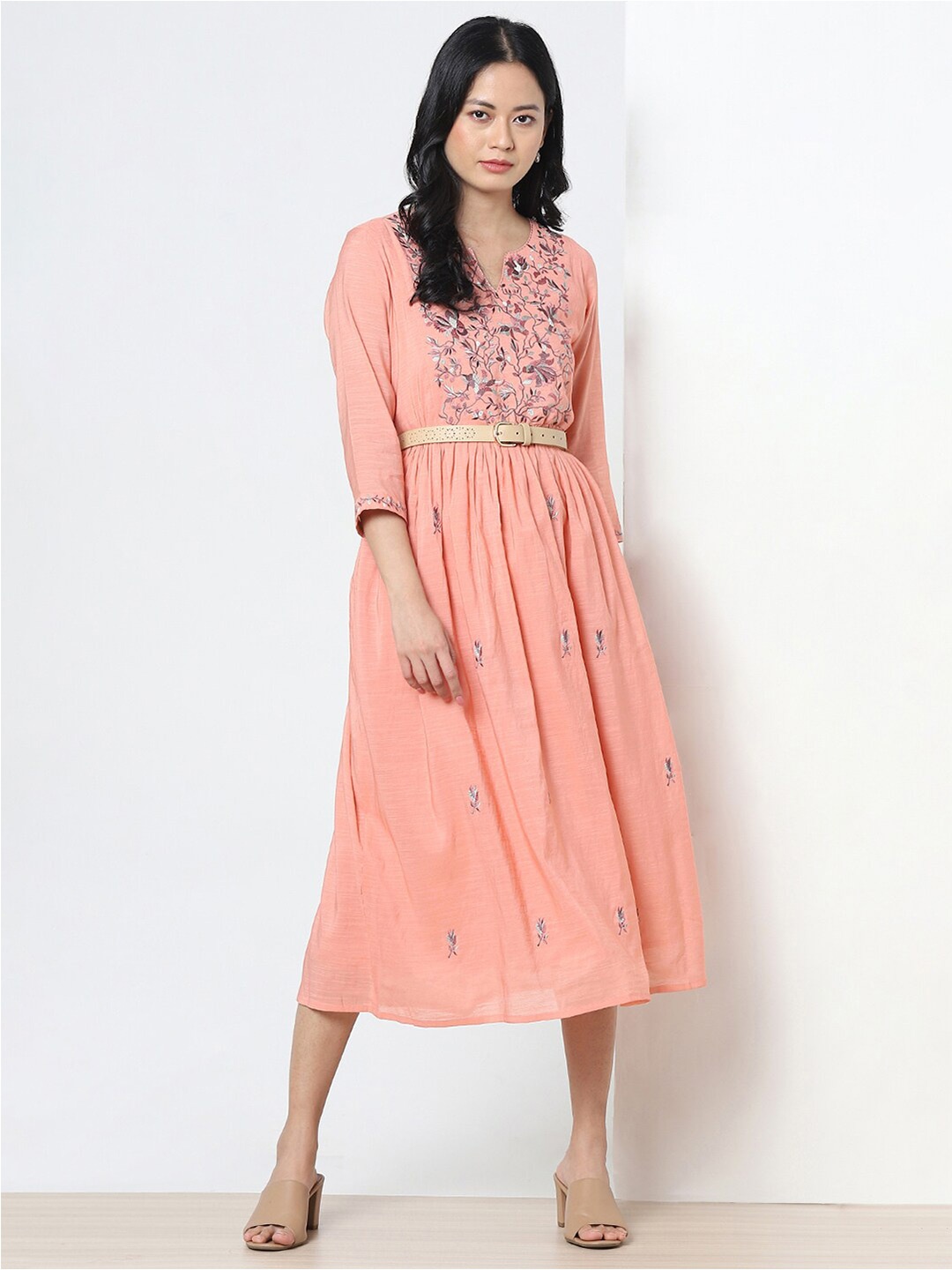 

Marigold Lane Floral Printed Fit & Flare Midi Dress, Peach