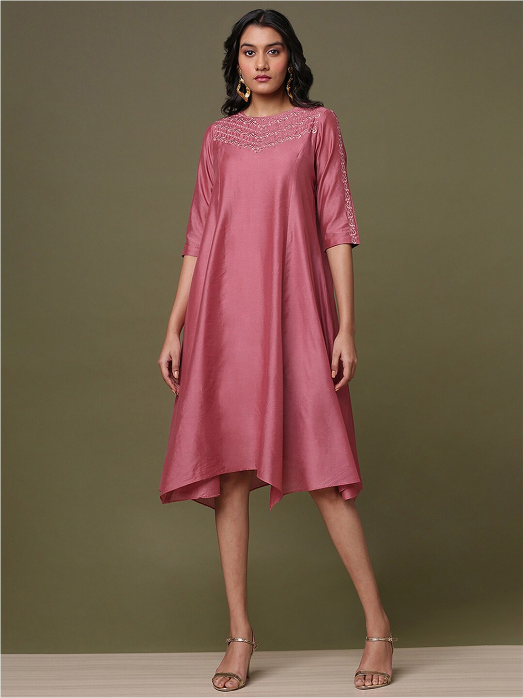 

Marigold Lane Embroidered A-Line Ethnic Dress, Pink
