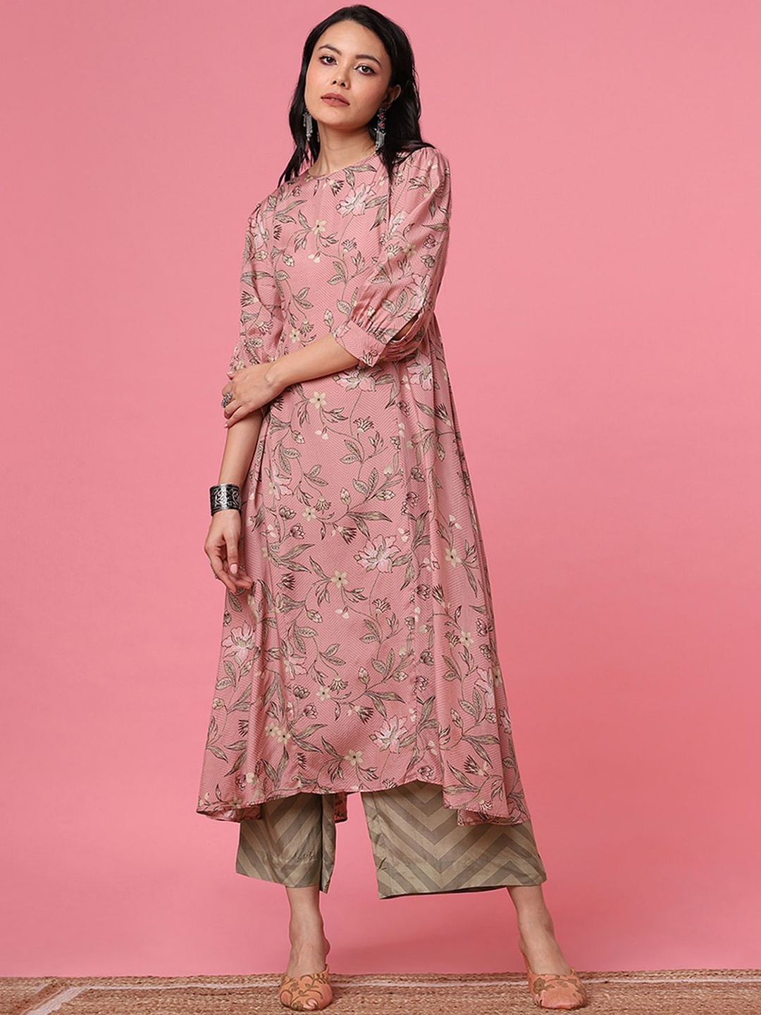 

Marigold Lane Floral Printed A-Line Kurta, Pink