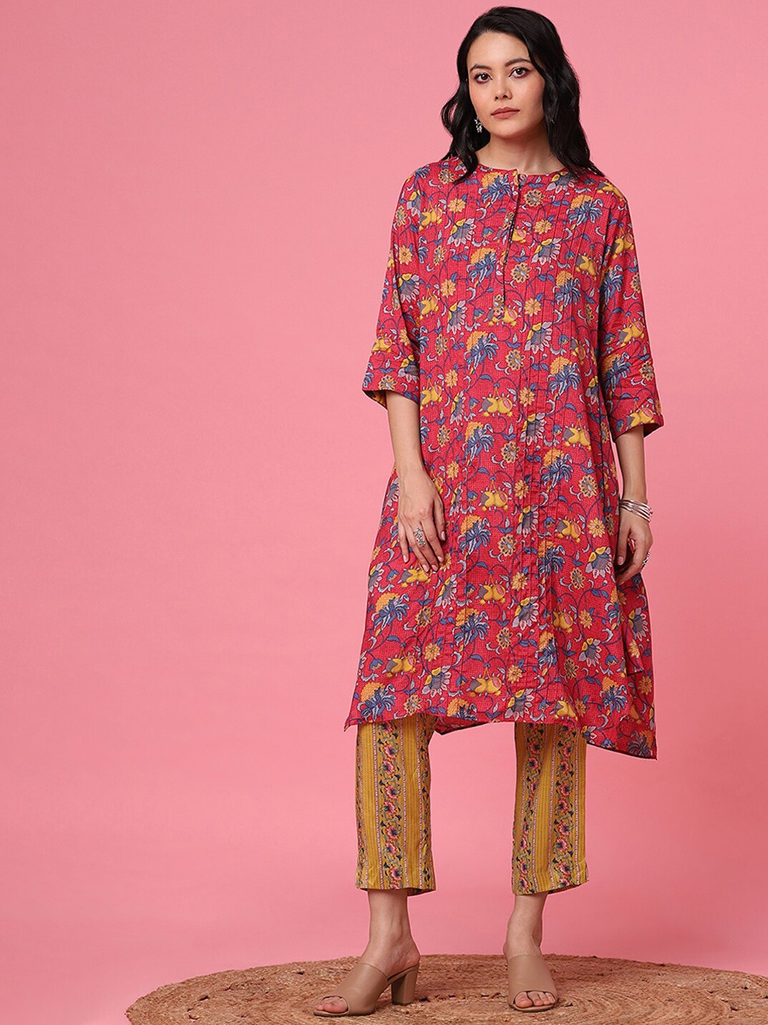 

Marigold Lane Floral Printed A-Line Kurta, Coral