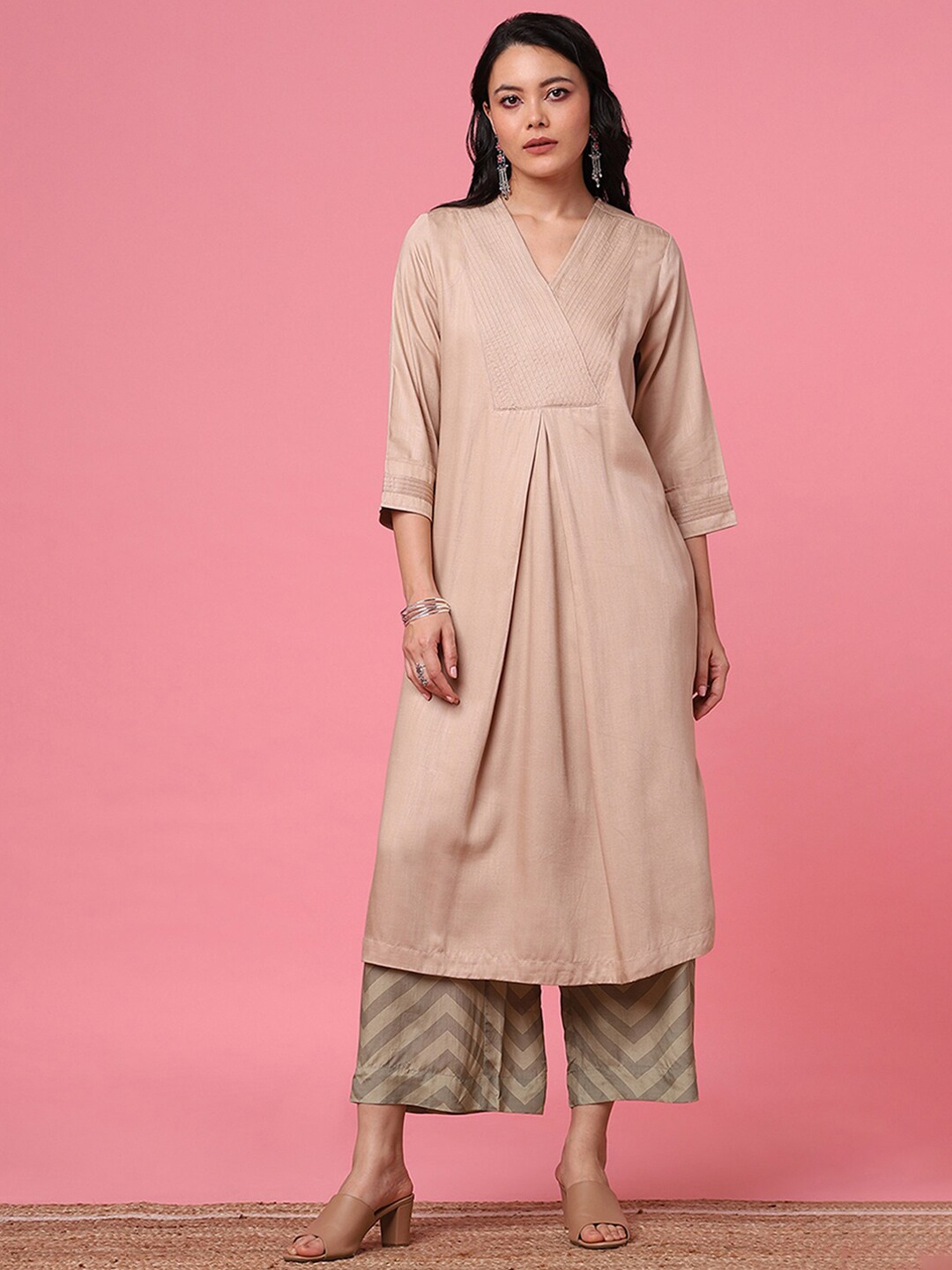 

Marigold Lane Yoke Deisgn Pleated Straight Kurta, Beige