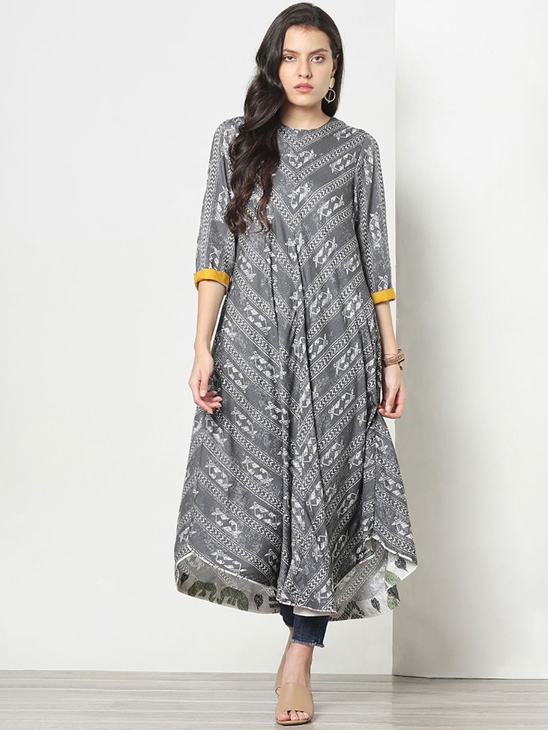 

Marigold Lane Geometric Printed A-Line Kurta, Grey