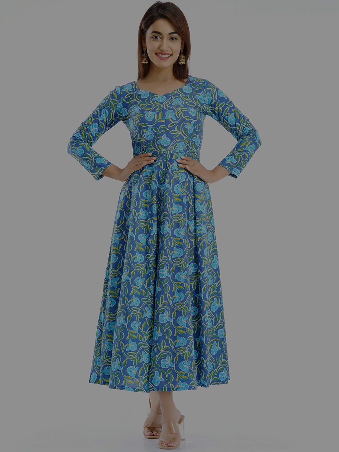 

PARCHHAI Printed Panelled Pure Cotton A-Line Kurta, Blue