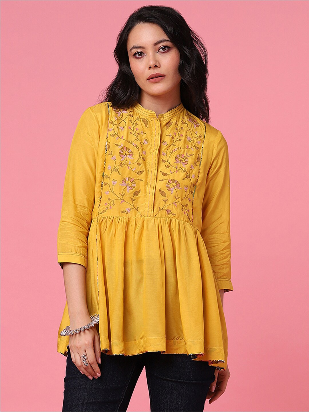 

Marigold Lane Floral Embroidered Bell Sleeve A-Line Top, Mustard