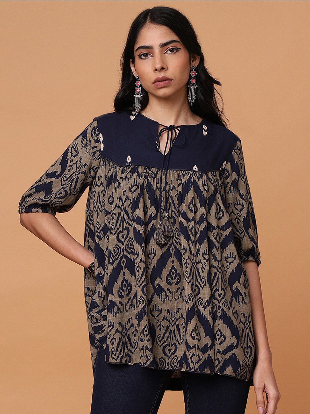 

Marigold Lane Abstract Printed A-Line Top, Navy blue