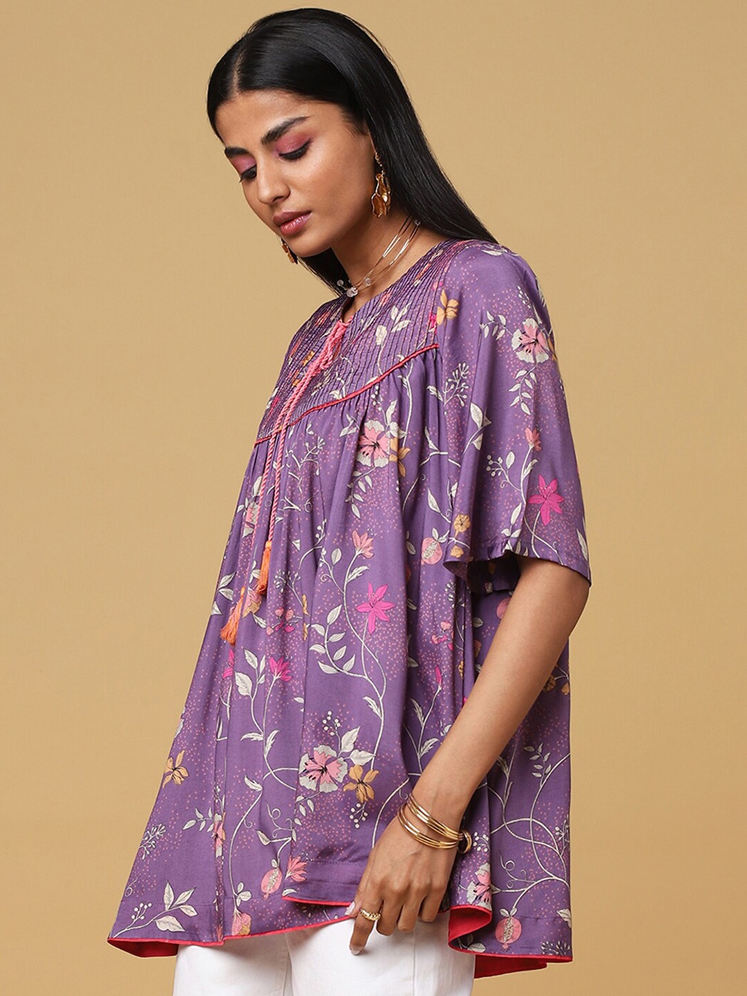

Marigold Lane Floral Printed A-Line Top, Purple