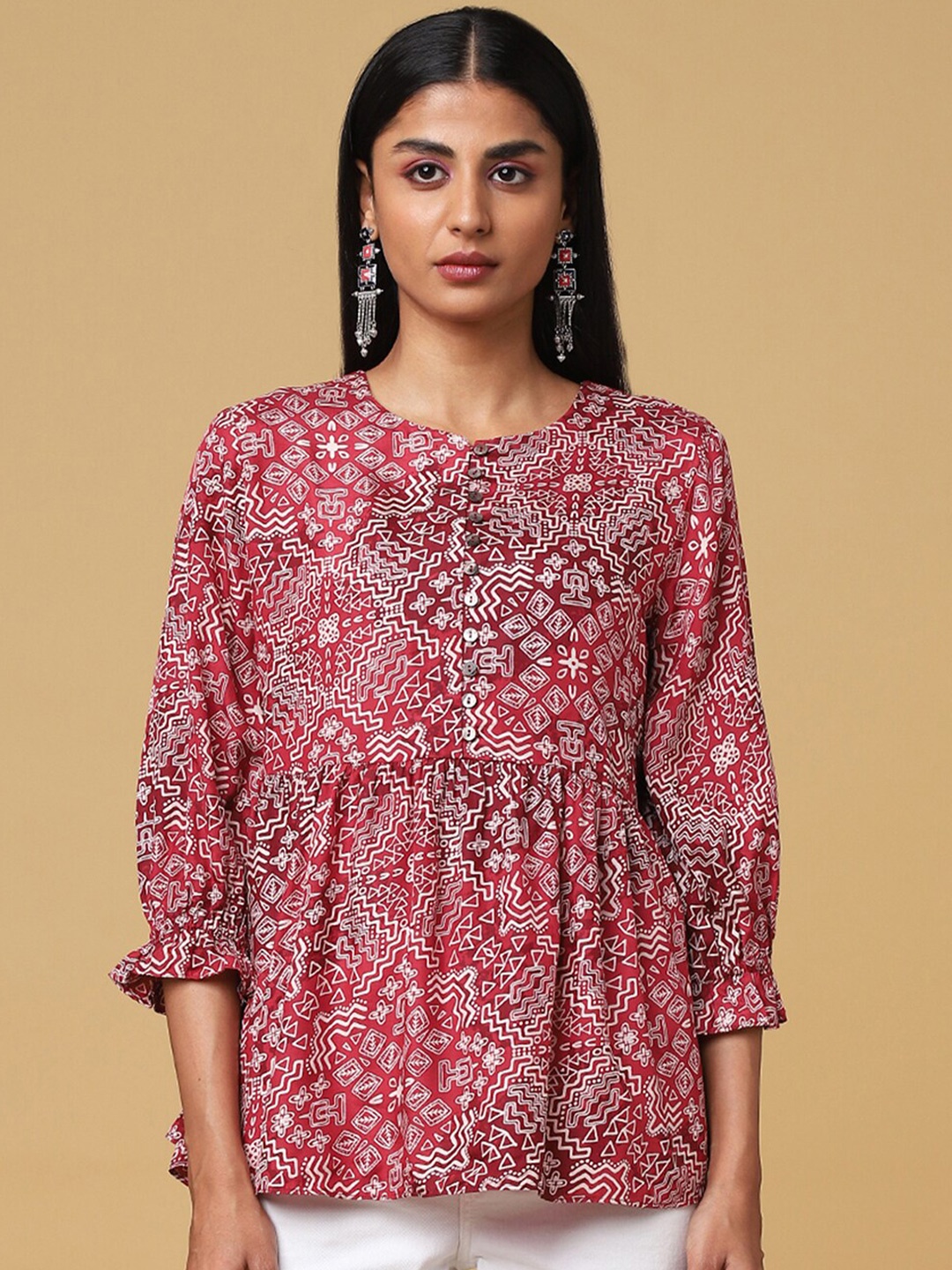 

Marigold Lane Floral Printed Bell Sleeves Top, Red