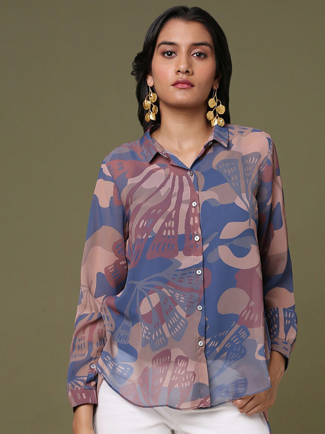 

Marigold Lane Abstract Printed Shirt Style Top, Pink