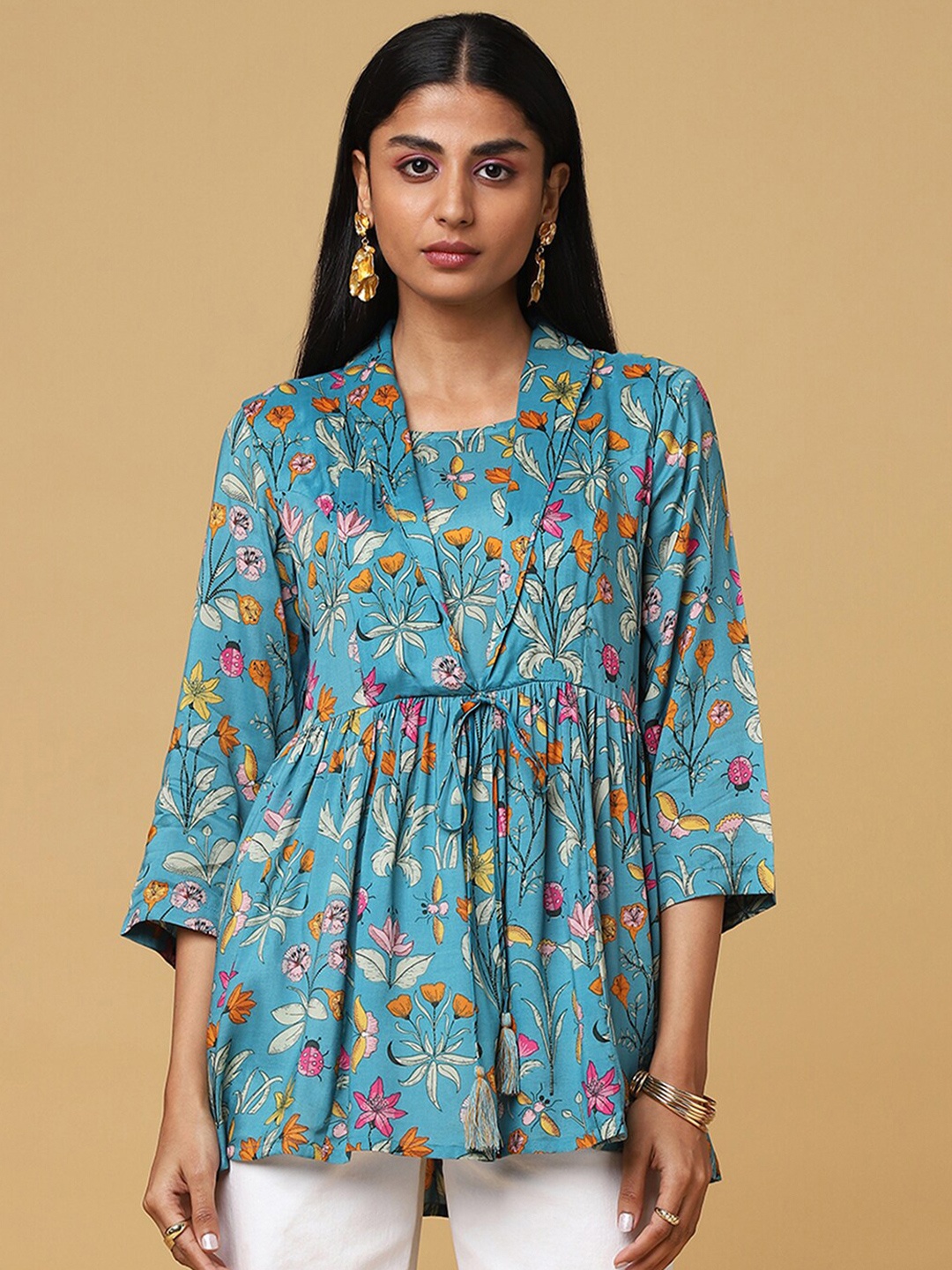 

Marigold Lane Floral Printed Longline Top, Teal