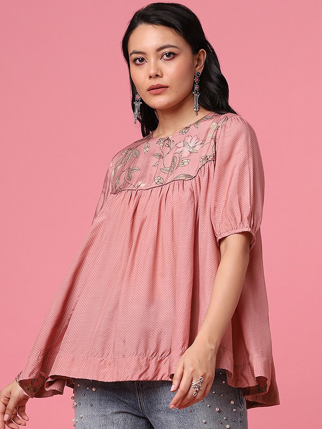 

Marigold Lane Floral Printed A-Line Top, Pink