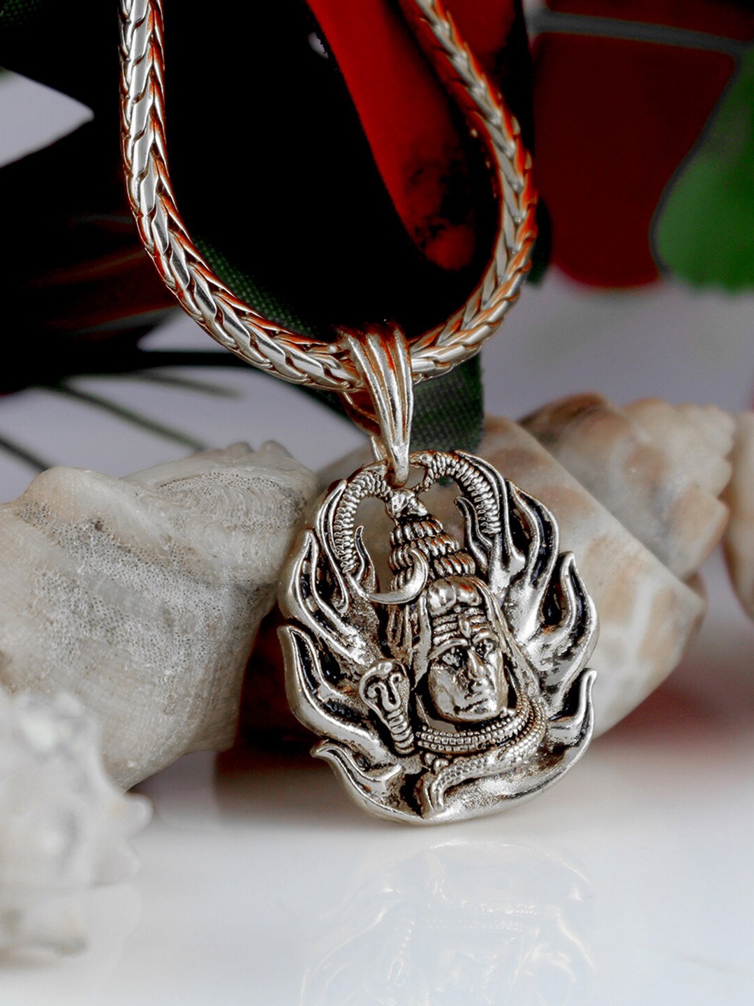 

NAKABH Men Brass Rhodium-Plated Oxidised Chain, Silver