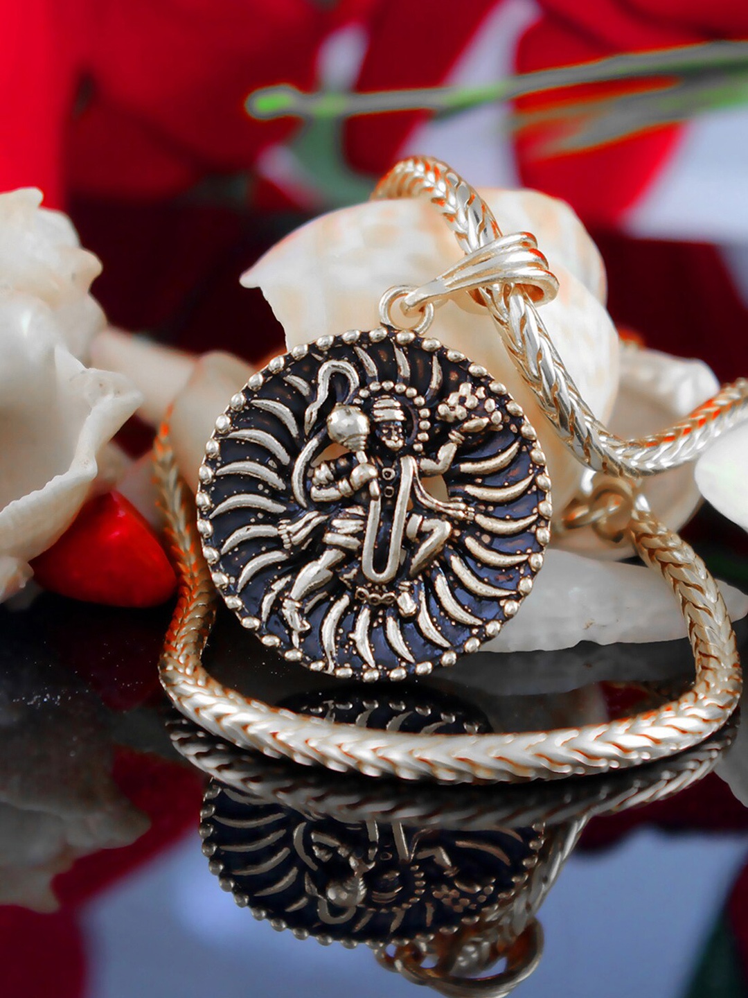 

NAKABH Men Brass Rhodium-Plated Oxidised Chain, Silver