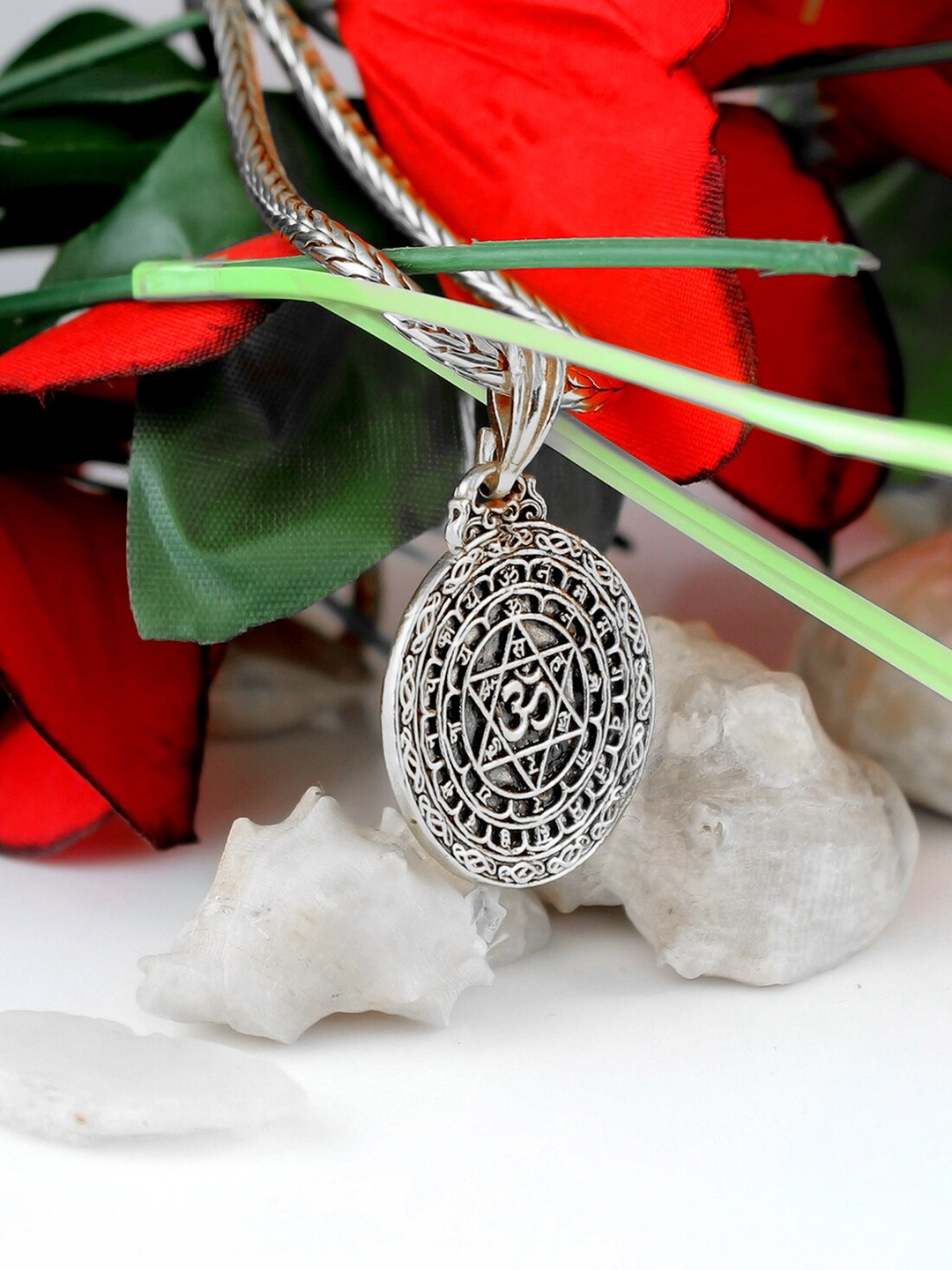 

NAKABH Men Silver-Toned Rhodium-Plated Oxidised Chain