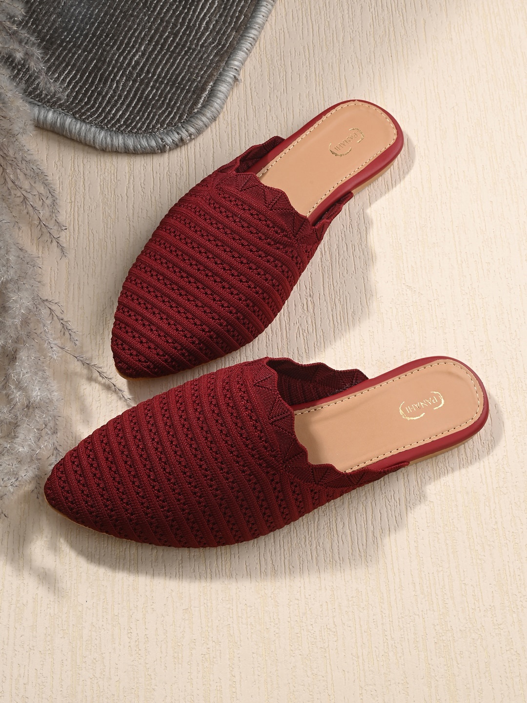 

PANAHI Striped Mules Flats, Maroon