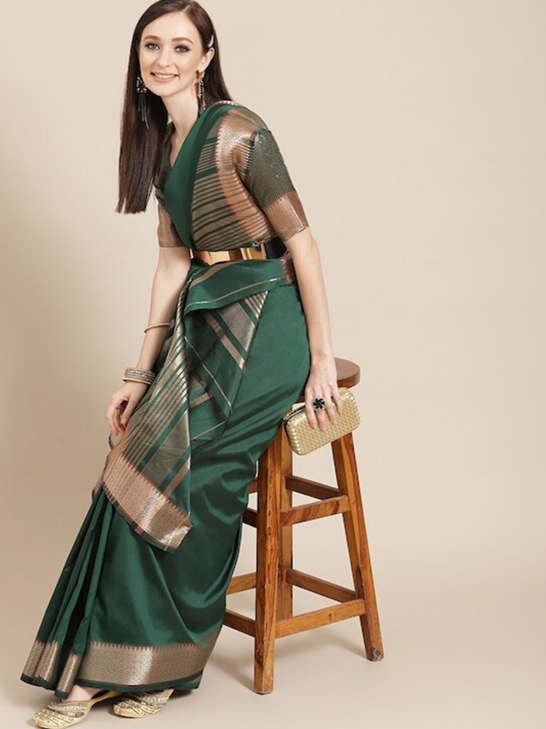 

KALINI Silk Cotton Banarasi Saree, Green