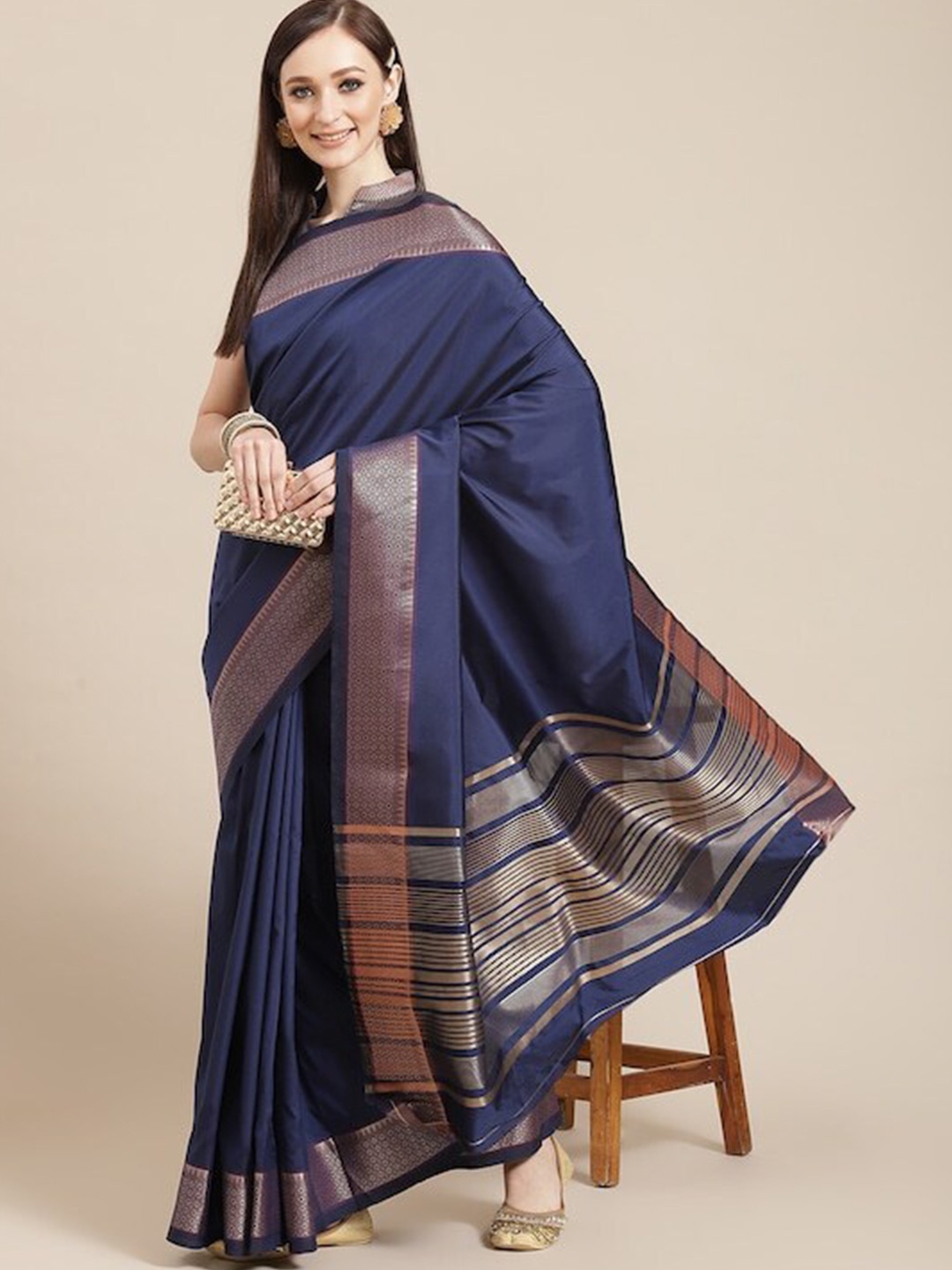 

KALINI Silk Cotton Banarasi Saree, Blue