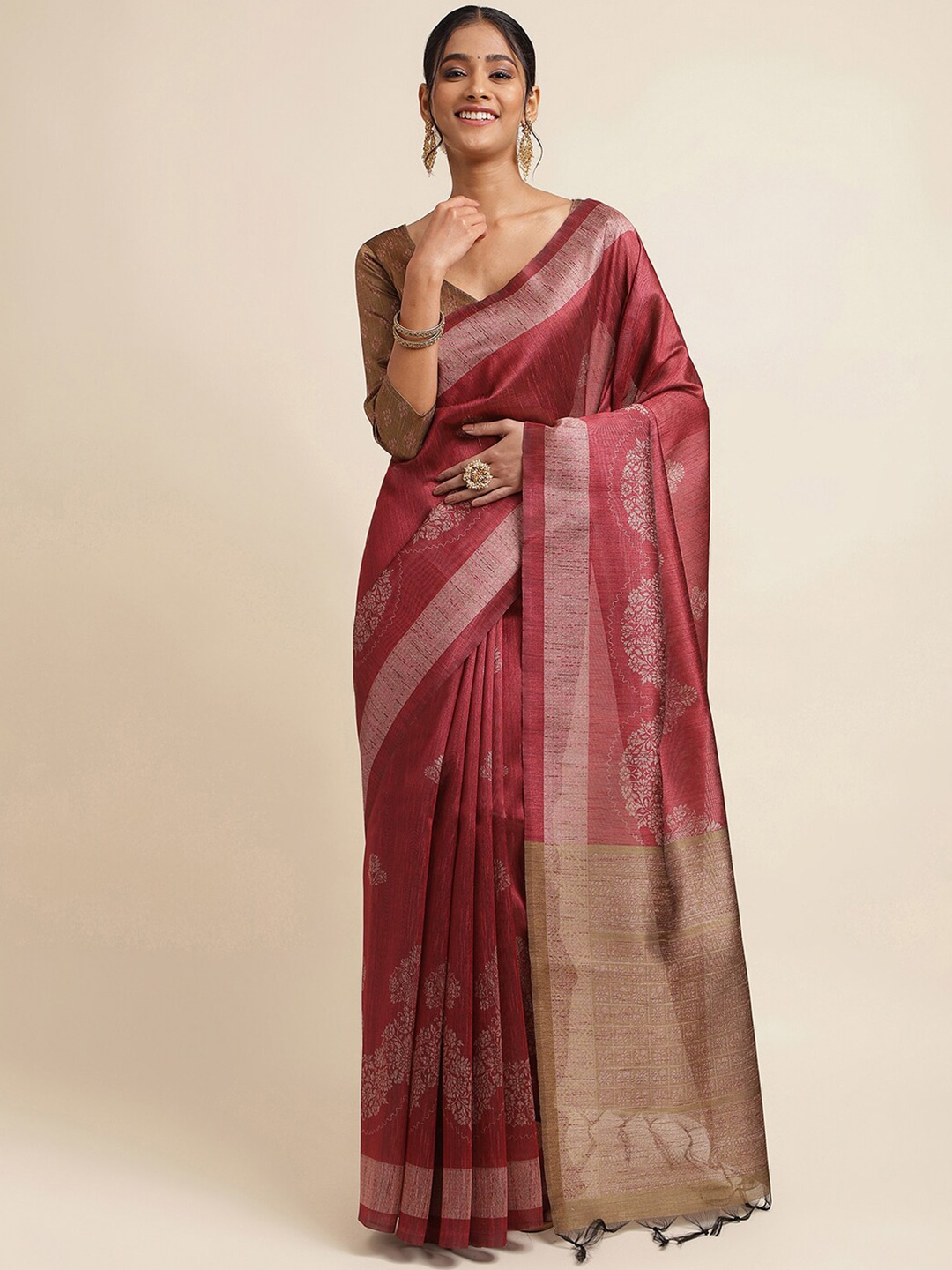 

Satrani Maroon Woven Design Art Silk Saree