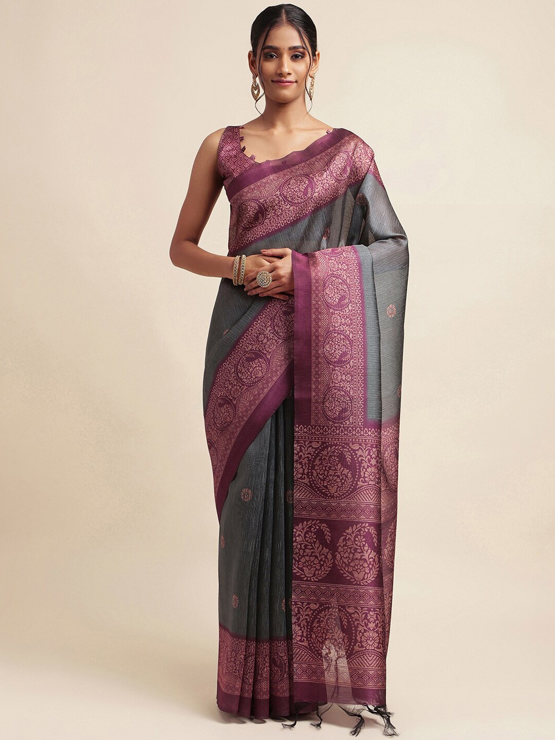 

Satrani Grey Woven Design Art Silk Saree