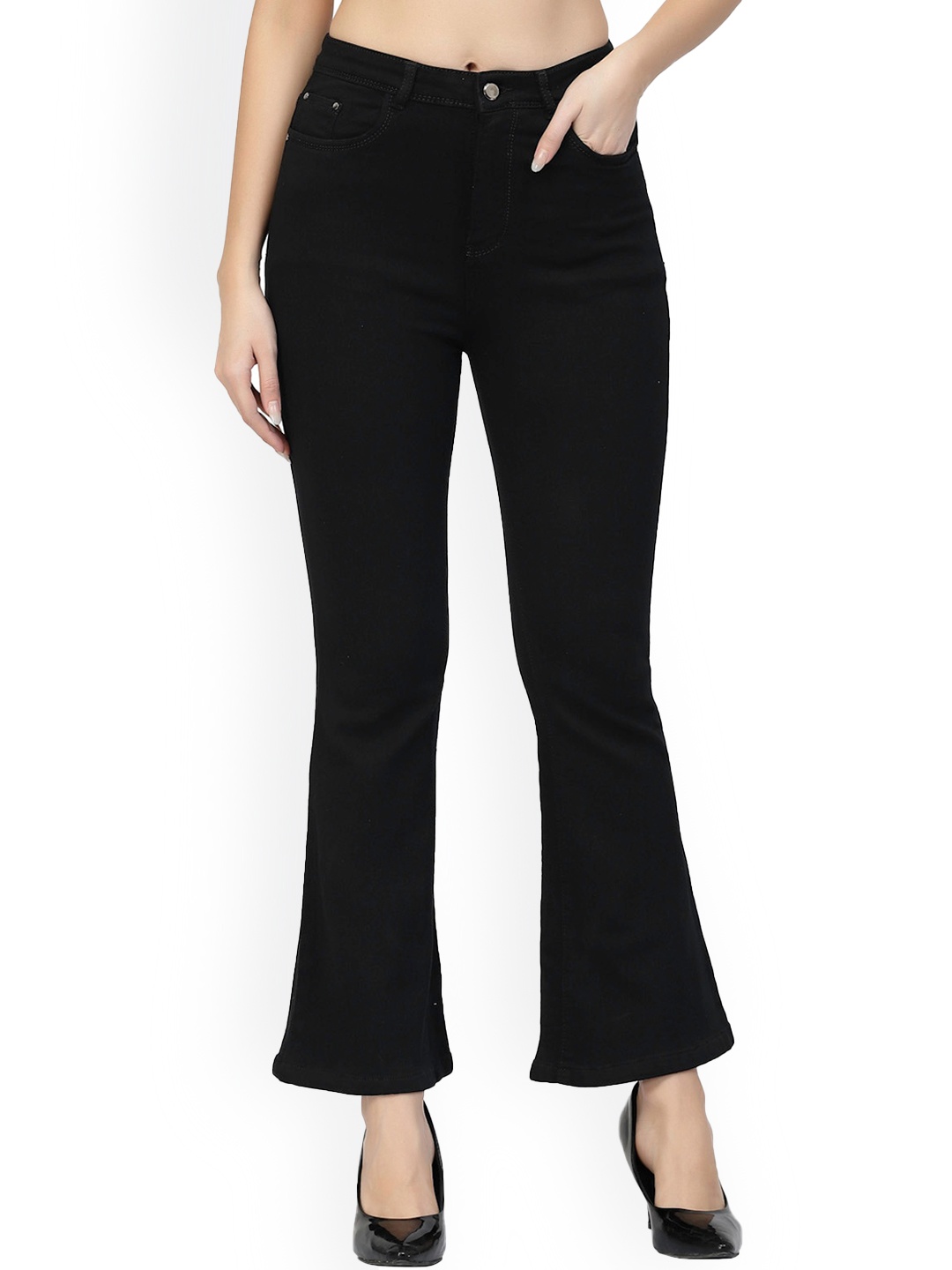 

Westwood Women Skinny Fit High-Rise Bootcut Trousers, Black