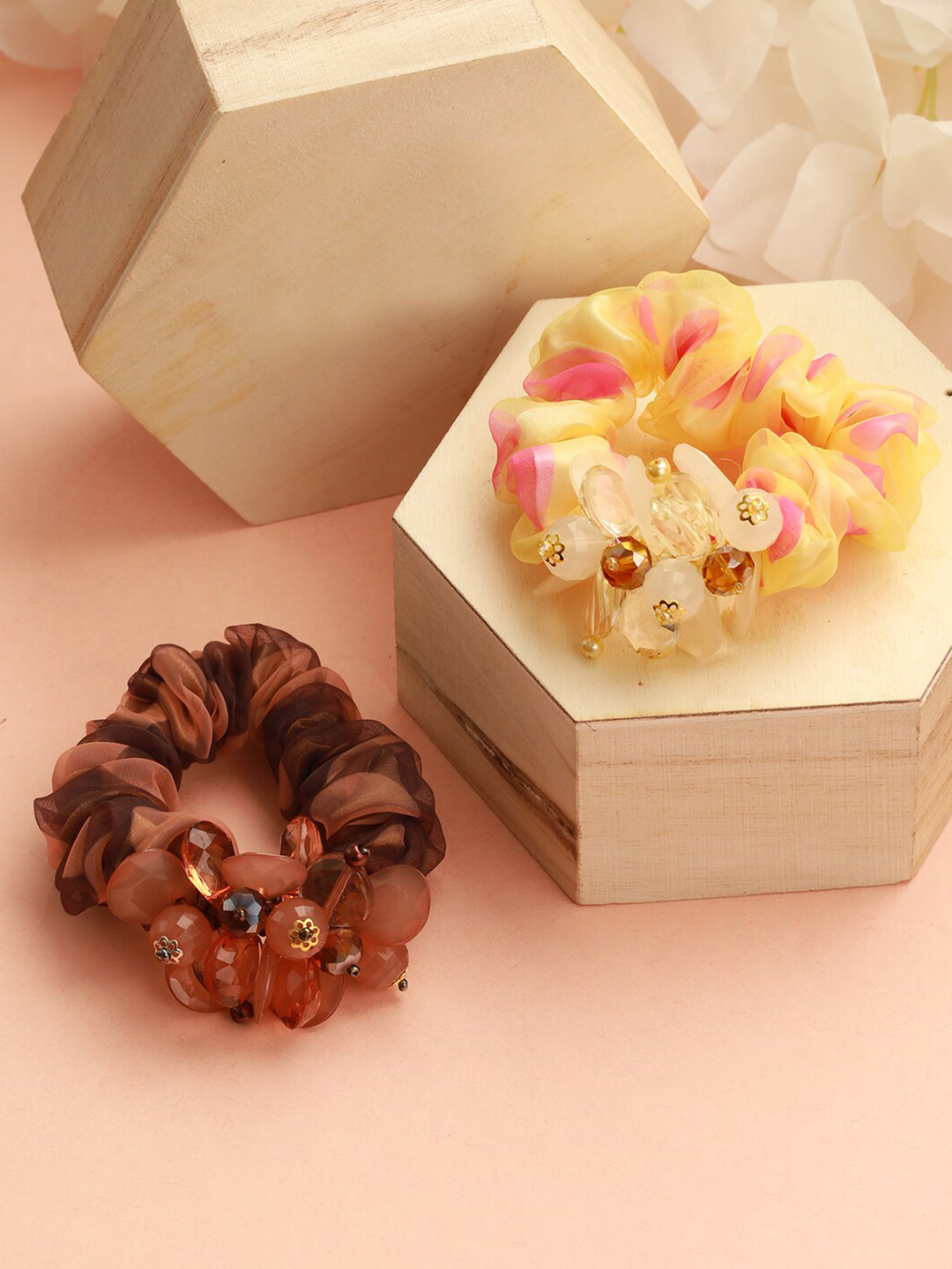 

Jazz and Sizzle Women Set Of 2 Embellished Ponytail Holders, Brown