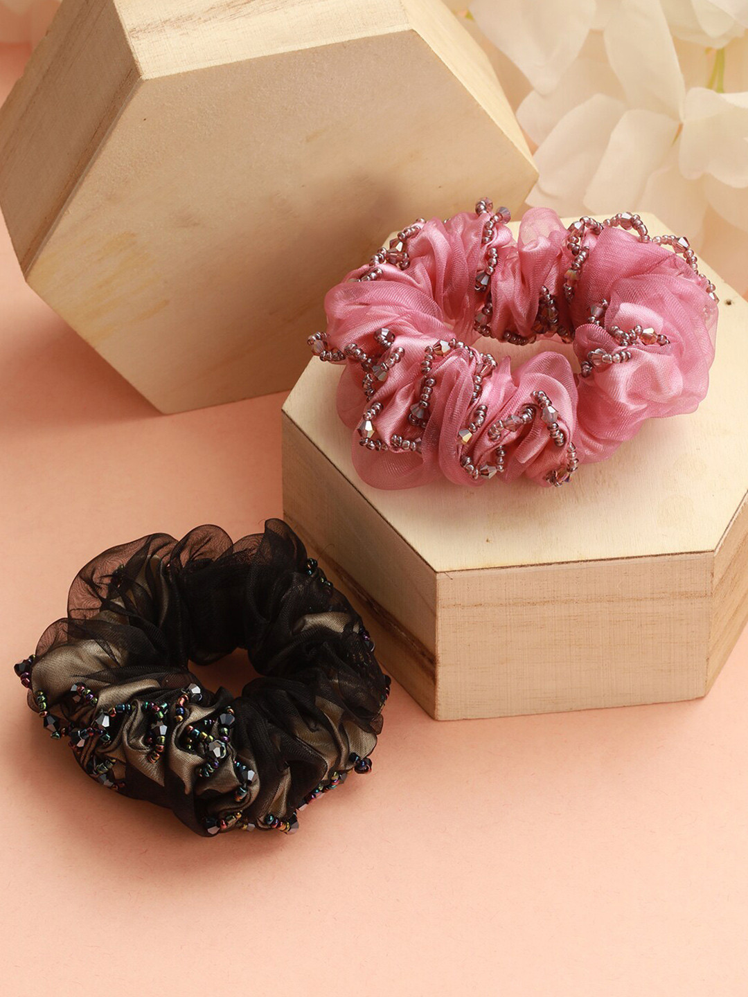 

Jazz and Sizzle Set Of 2 Beaded Ponytail Holders, Brown