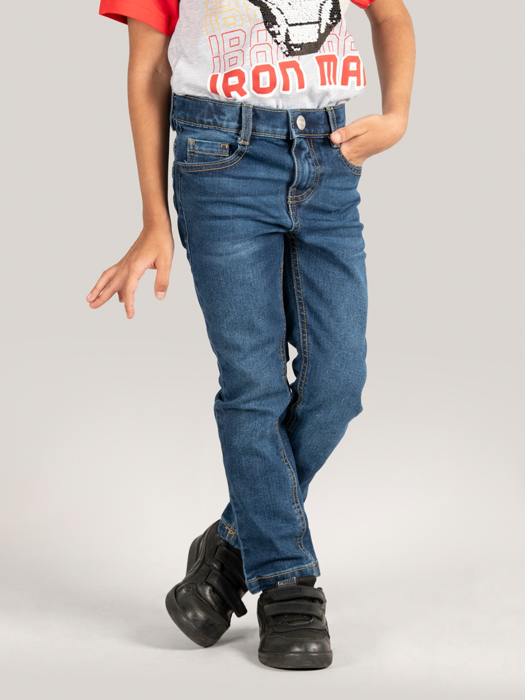 

Zalio Boys Light Fade Stretchable Pure Cotton Jeans, Blue