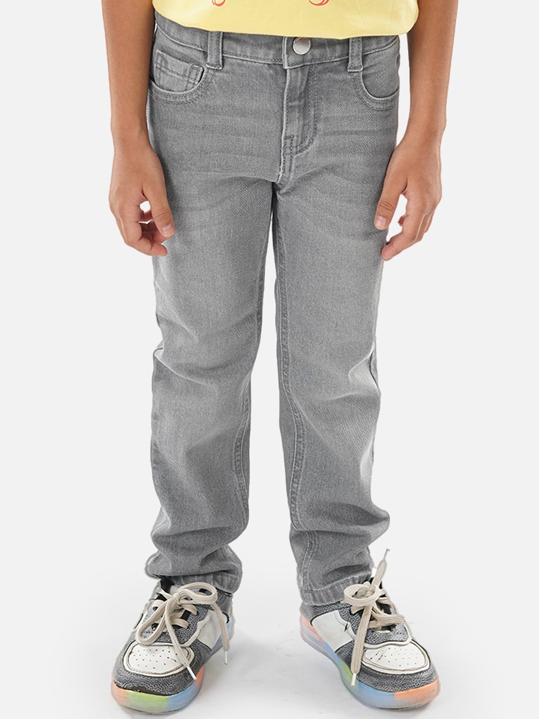 

Zalio Boys Light Fade Stretchable Pure Cotton Jeans, Grey