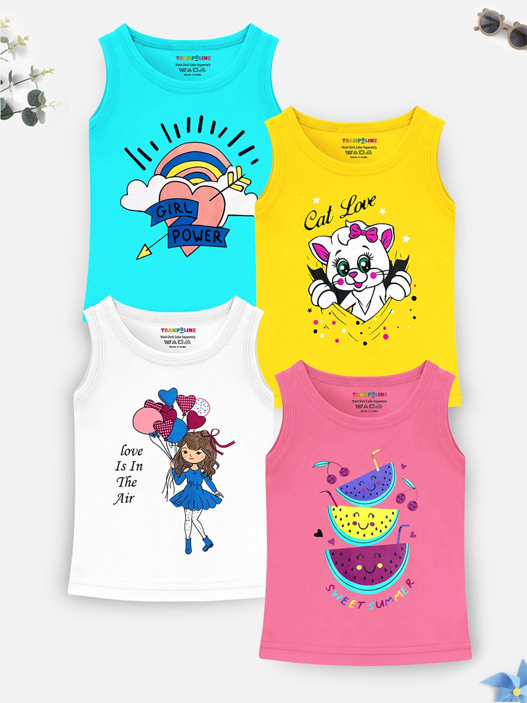 

Trampoline Girls Pack Of 4 Cotton T-shirts, Yellow