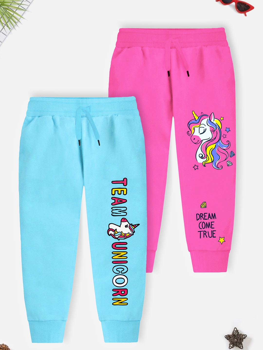 

Trampoline Girls Pack Of 2 Typography Printed Cotton Joggers, Pink