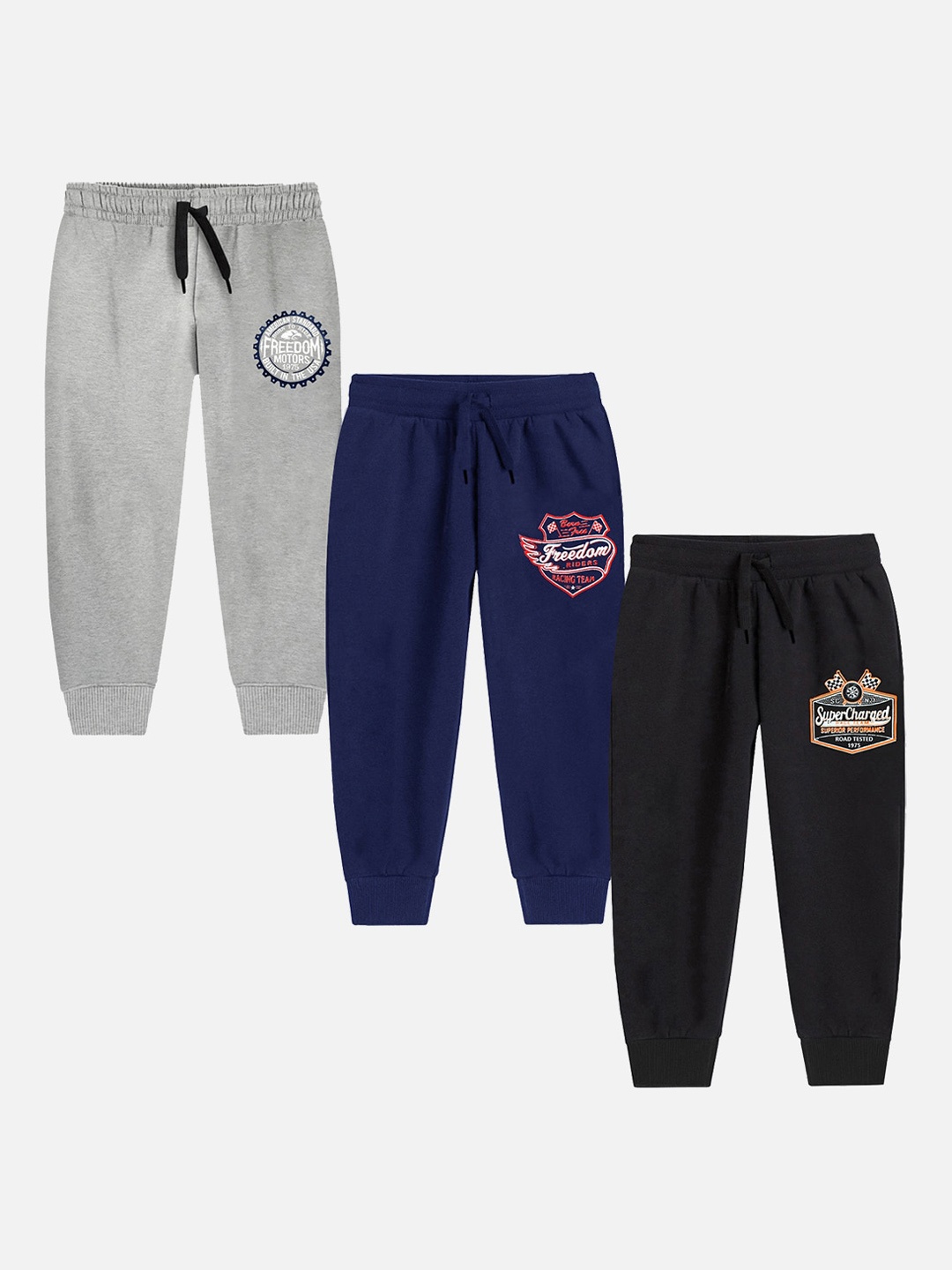 

Trampoline Boys Pack Of 3 Typography Printed Cotton Joggers, Black