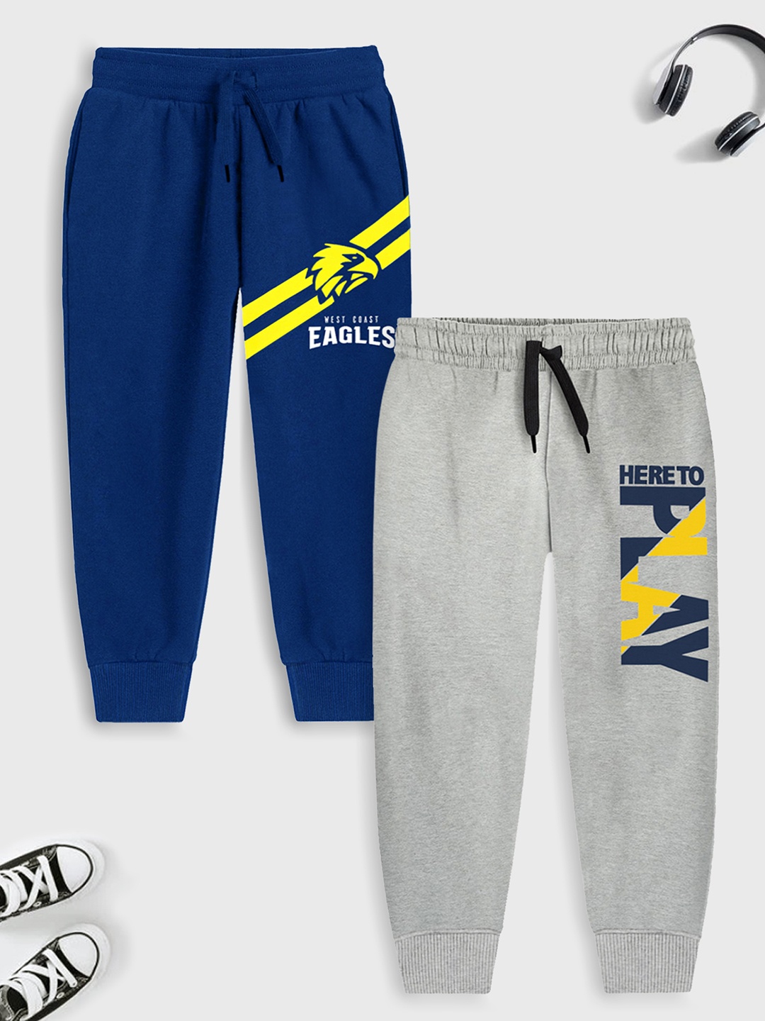 

Trampoline Boys Pack Of 2 Printed Cotton Joggers, Blue
