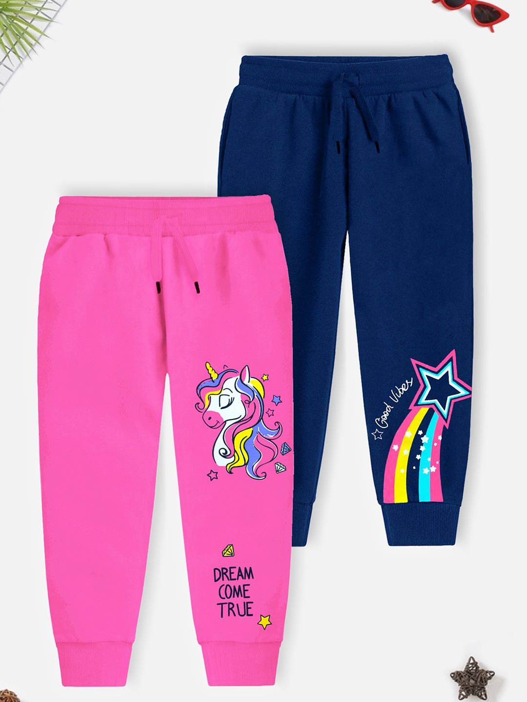 

Trampoline Girls Pack Of 2 Printed Cotton Joggers, Blue