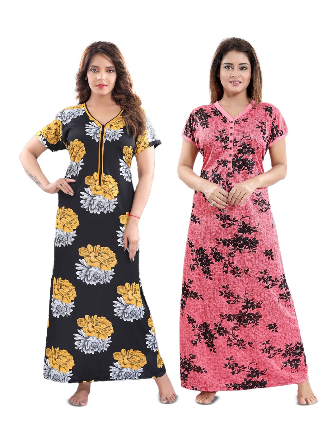 

SHOPPING STATION Pack Of 2 Printed Satin Maxi Nightdresses, Black