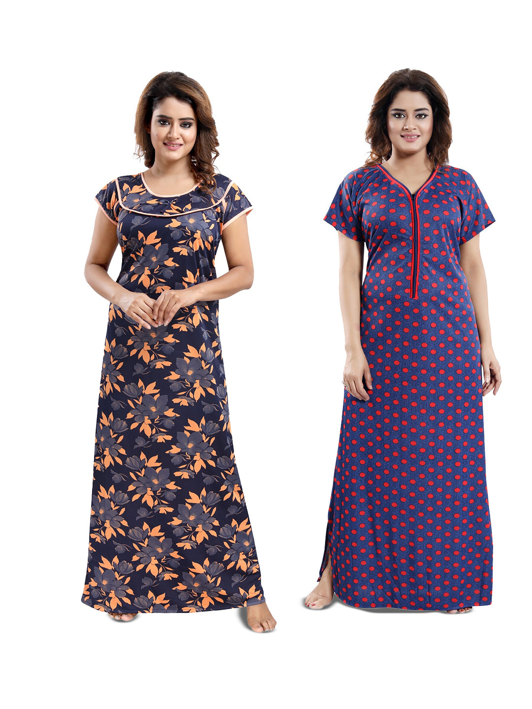 

SHOPPING STATION Pack Of 2 Printed Satin Maxi Nightdresses, Black