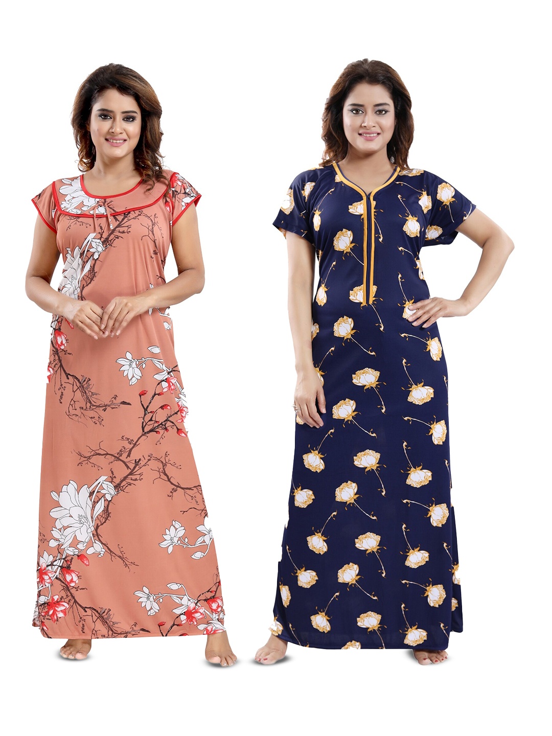 

SHOPPING STATION Pack Of 2 Printed Satin Maxi Nightdresses, Navy blue