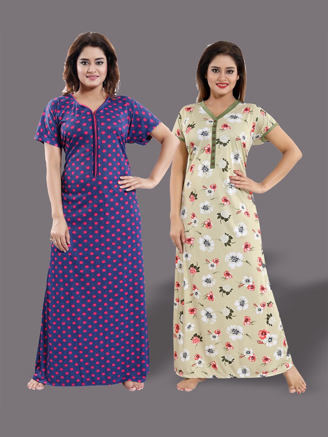 

SHOPPING STATION Pack of 2 Printed Satin Maxi Nightdress, Blue