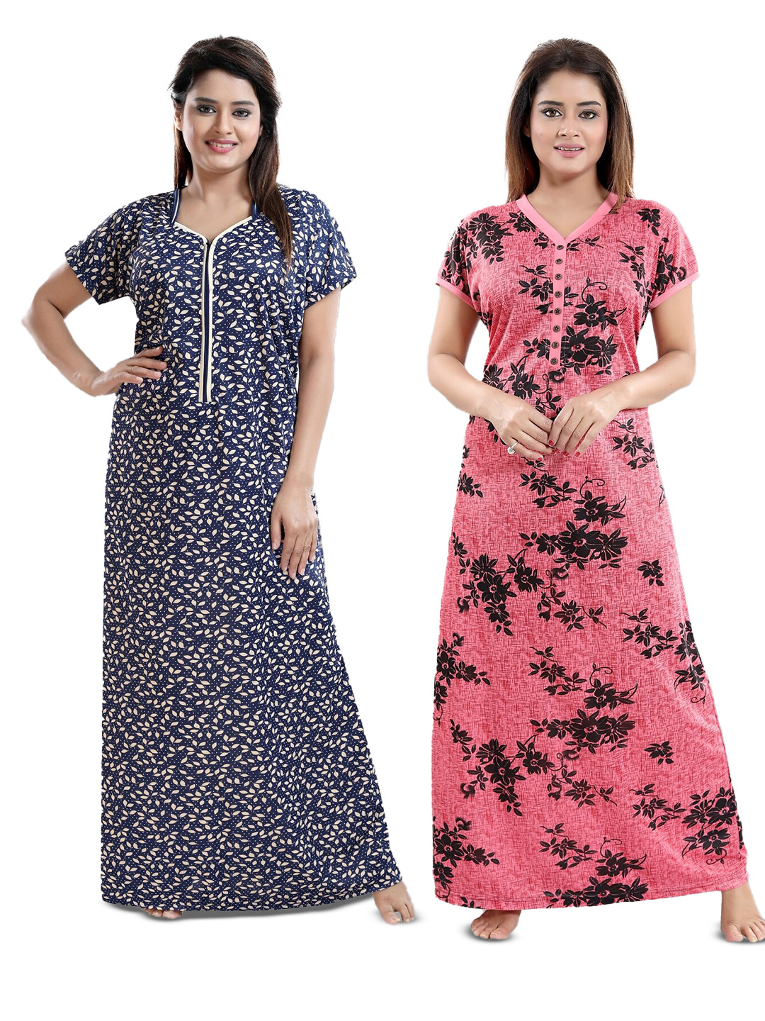 

SHOPPING STATION Pack Of 2 Printed Satin Maxi Nightdresses, Blue