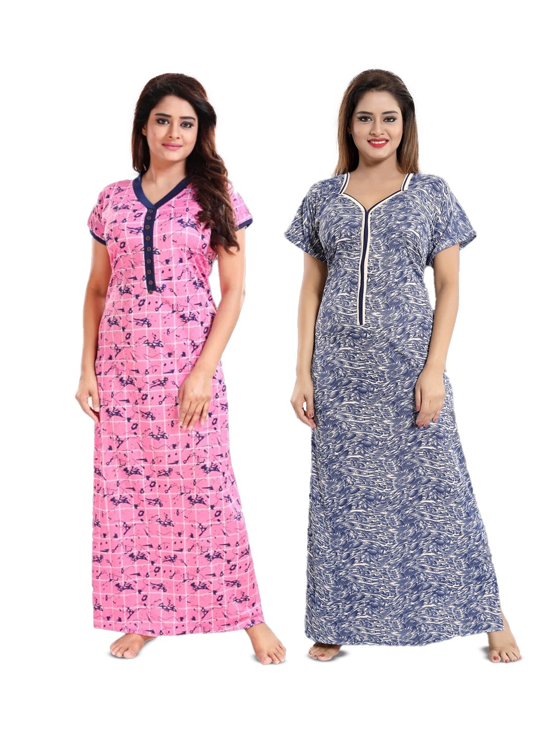 

SHOPPING STATION Pack Of 2 Printed Satin Maxi Nightdresses, Pink