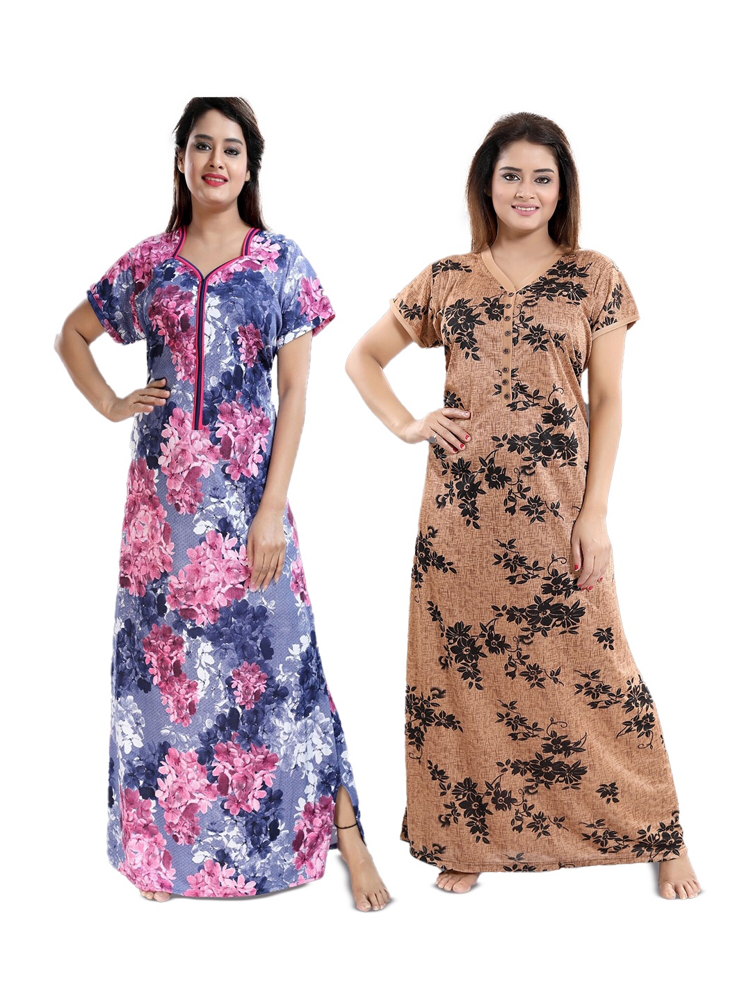 

SHOPPING STATION Pack Of 2 Printed Satin Maxi Nightdresses, Pink