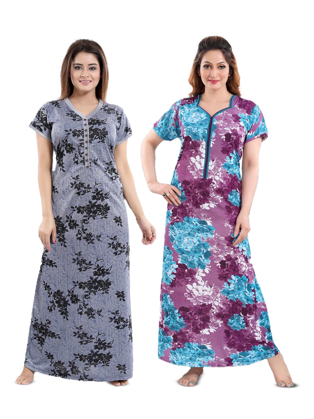 

SHOPPING STATION Pack Of 2 Printed Satin Maxi Nightdresses, Grey
