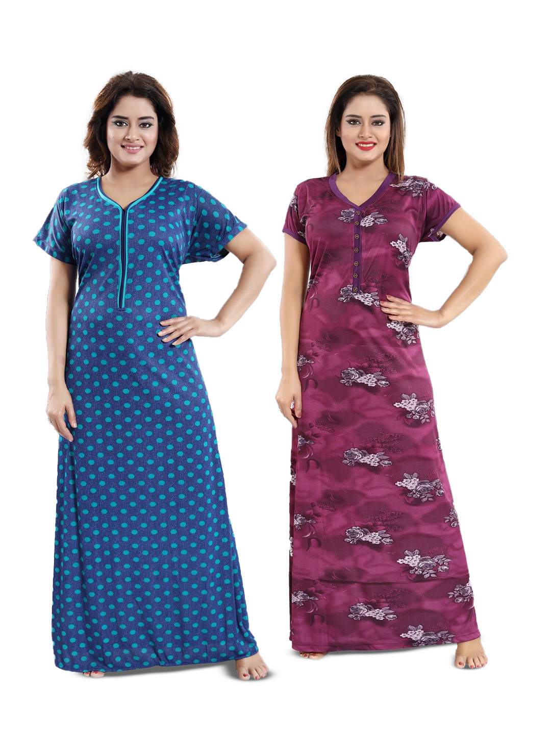 

SHOPPING STATION Pack Of 2 Printed Satin Maxi Nightdresses, Blue